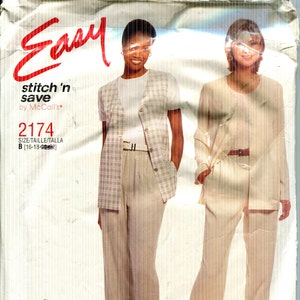 May include: A vintage McCall's sewing pattern envelope featuring two women modeling coordinated outfits. The outfits include a vest, shirt, and pants. The text "Easy stitch 'n save" is visible, along with the pattern number 2174.