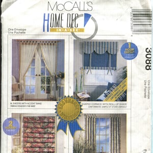 McCall's Home Decorating Pattern: Cornice, Sheers, Soft Fold Shade, Roll Up Shade (1996) UNCUT