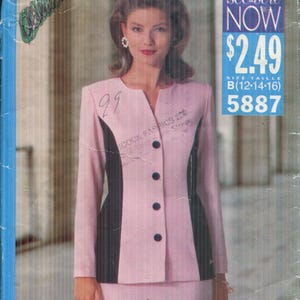 UNCUT Butterick 5887 Vintage 1991 Misses Semi-Fitted Top & Straight Skirt Sewing Pattern Size 12-16