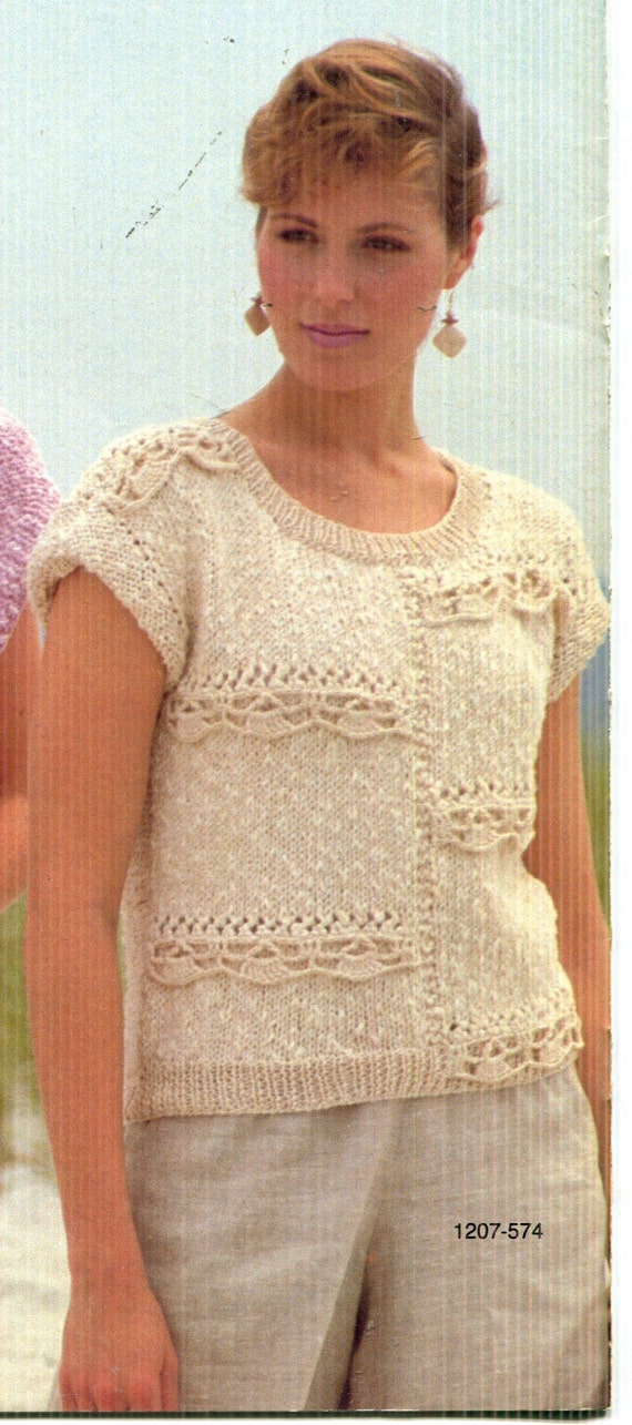 Hermosos hombros extendidos, manga casquillo, escote redondo, blusas tipo  suéter, PDF Instrucciones para tejer PDF Descarga instantánea