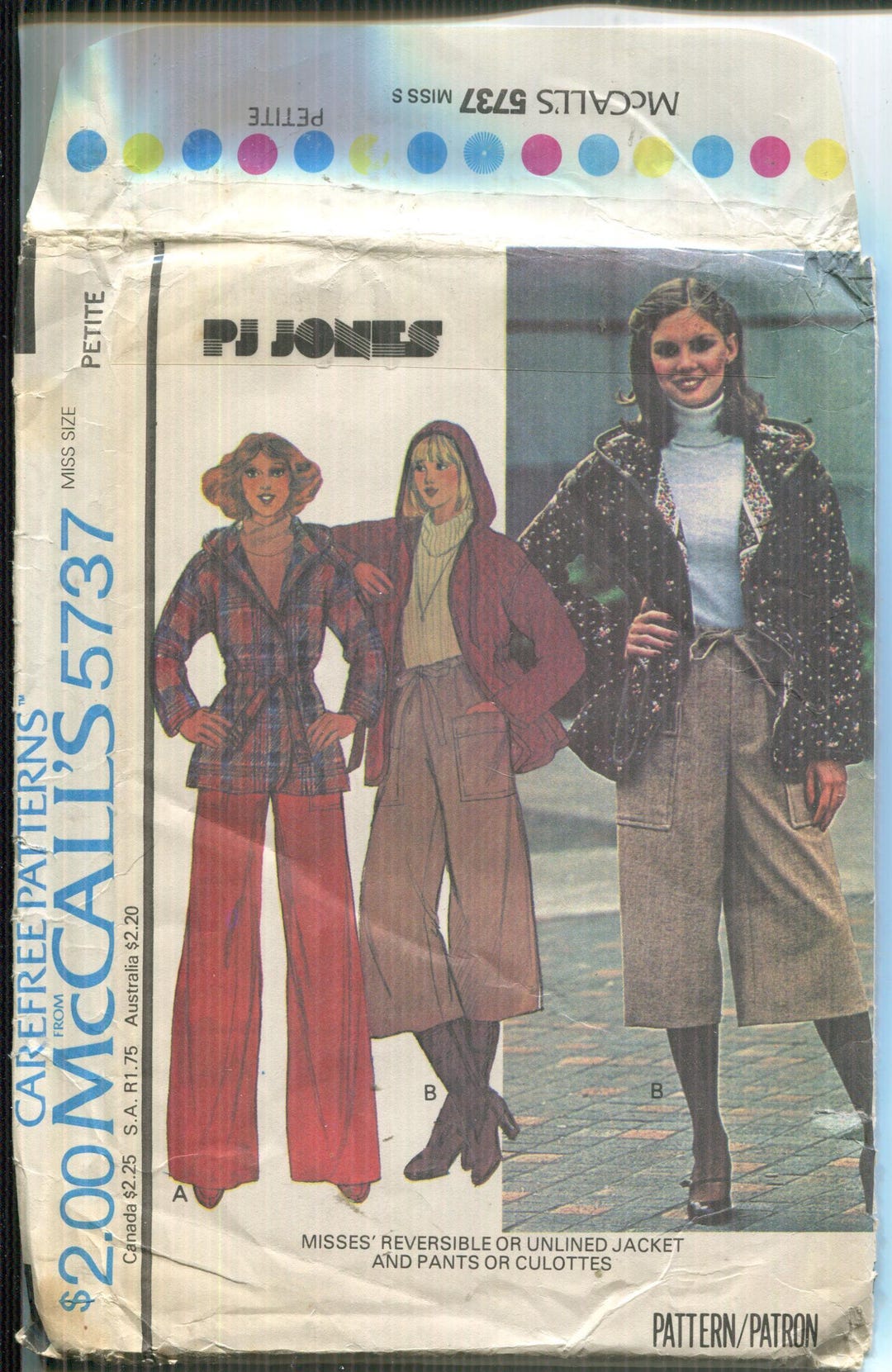 Vintage Mccalls 5737 Sewing Pattern 1977 Reversible Hooded Jacket ...