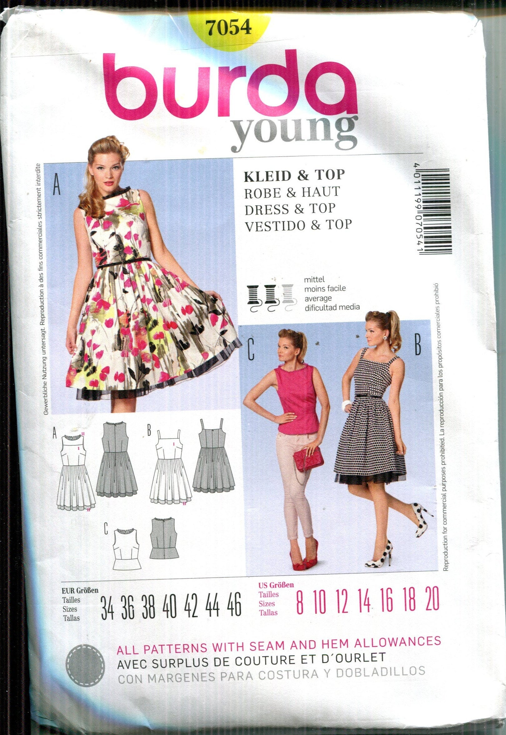 Pattern Misses' Dress and Top, Fitted, Back Zipper, Gathered