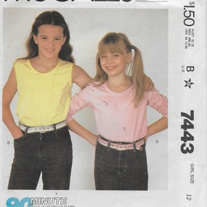 Kinder Mädchen Muster ärmelloses Top, Langarm Top, Rundhals - UNCUT / FF McCalls 7443 90 Minuten Mode-Dated 1981 - Größen 12