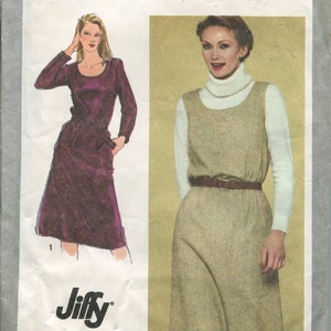 Misses&#39; Pattern Pull Over Dress or Jumper, Scoop Neckline  -CUT Simplicity 9601 - Jiffy pattern series - Dated 1980 -Size 16