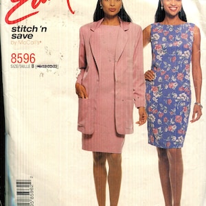 Pattern Misses&#39; Loose Fitting, Unlined Jacket & Semi Fitted Dress w/ Darts-CUT see description McCalls 8596 Stitch N Save series Dated 1997