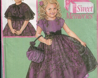 Pattern Girls Toddler Calf Length Dress Full Gathered Skirt,Back Zipper;Capelet Purse UNCUT FF Simplicity 4448 Dated 2005 Sizes AA 3 4 5 6