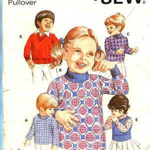 May include: Vintage Kwik Sew pattern 507 for boys' and girls' pullover sweaters, ages 2-4-6. The illustration shows children wearing various sweater designs with geometric and patterned details. The pattern cover features the Kwik Sew logo.