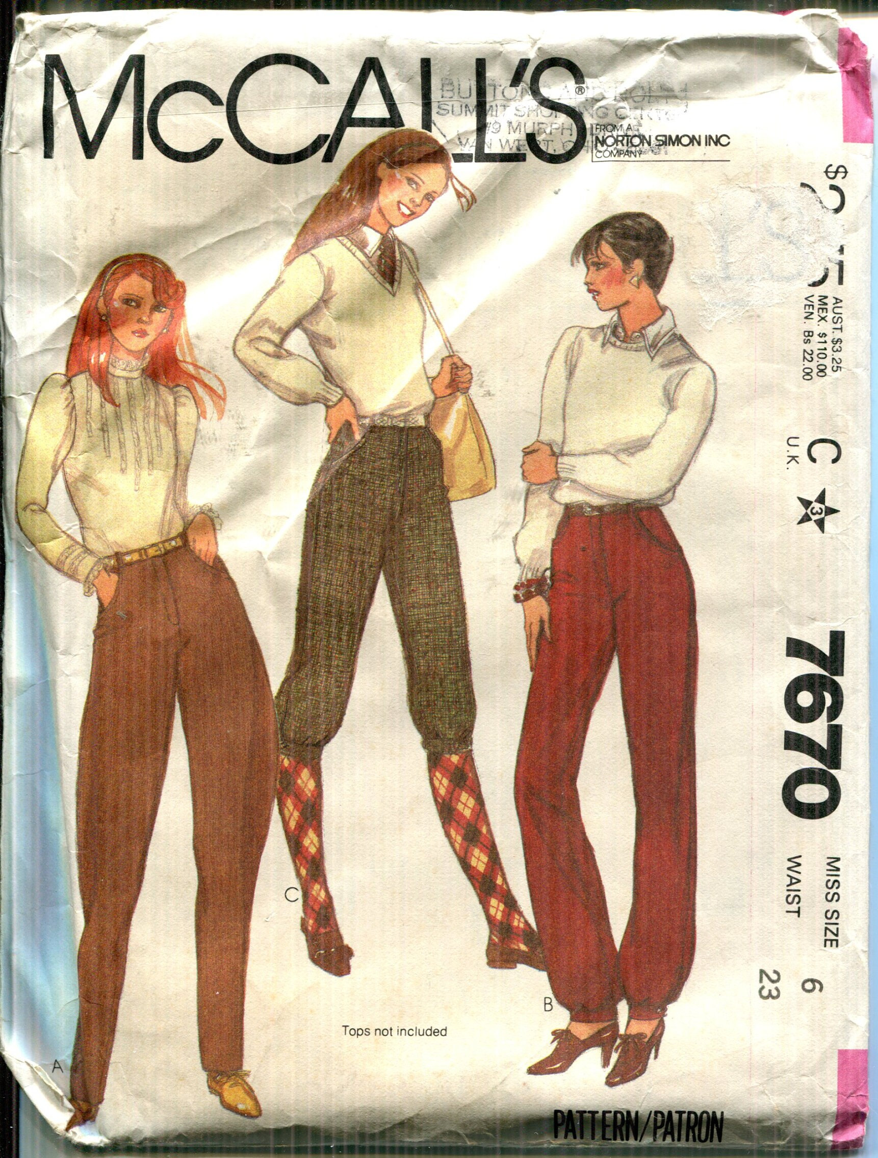 Pattern Misses' Pants Jodhpurs, Knickers, and Pants, Front Pattern Misses' Pants Jodhpurs, Knickers, and Pants, Front