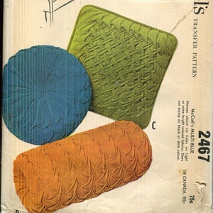 Vintage Home Decorating Pattern - Three Smocked Pillow Types Round, Square, Bolster -UNCUT McCalls 2467 - Dated 1967