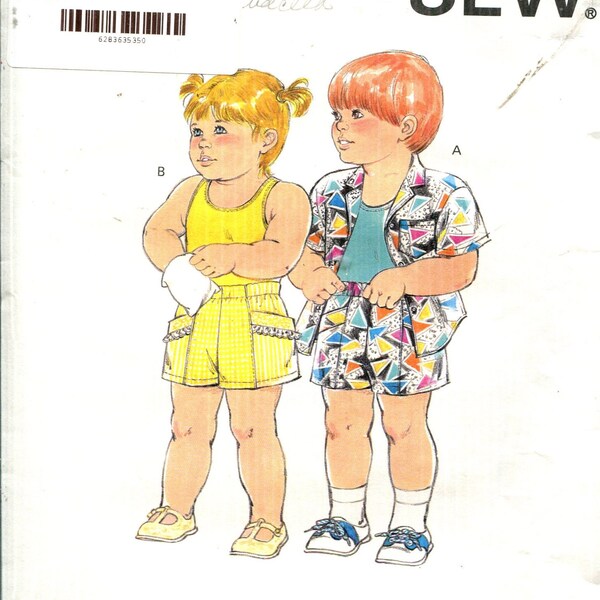 Pattern Children's Toddlers Loose Fitting Shirt, Shorts have Side Panels and Tank Top.  CUT Sz 4 Kwik Sew 1720 Dated 1980's-Sizes 1 2 3 4