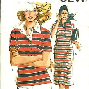 Pattern Misses&#39; Short Sleeve Dress or Top has Buttoned Slit Opening, Stretch Knits Only-CUT Sz 10 Kwik Sew 669-Date 1970s-Sizes 8 10
