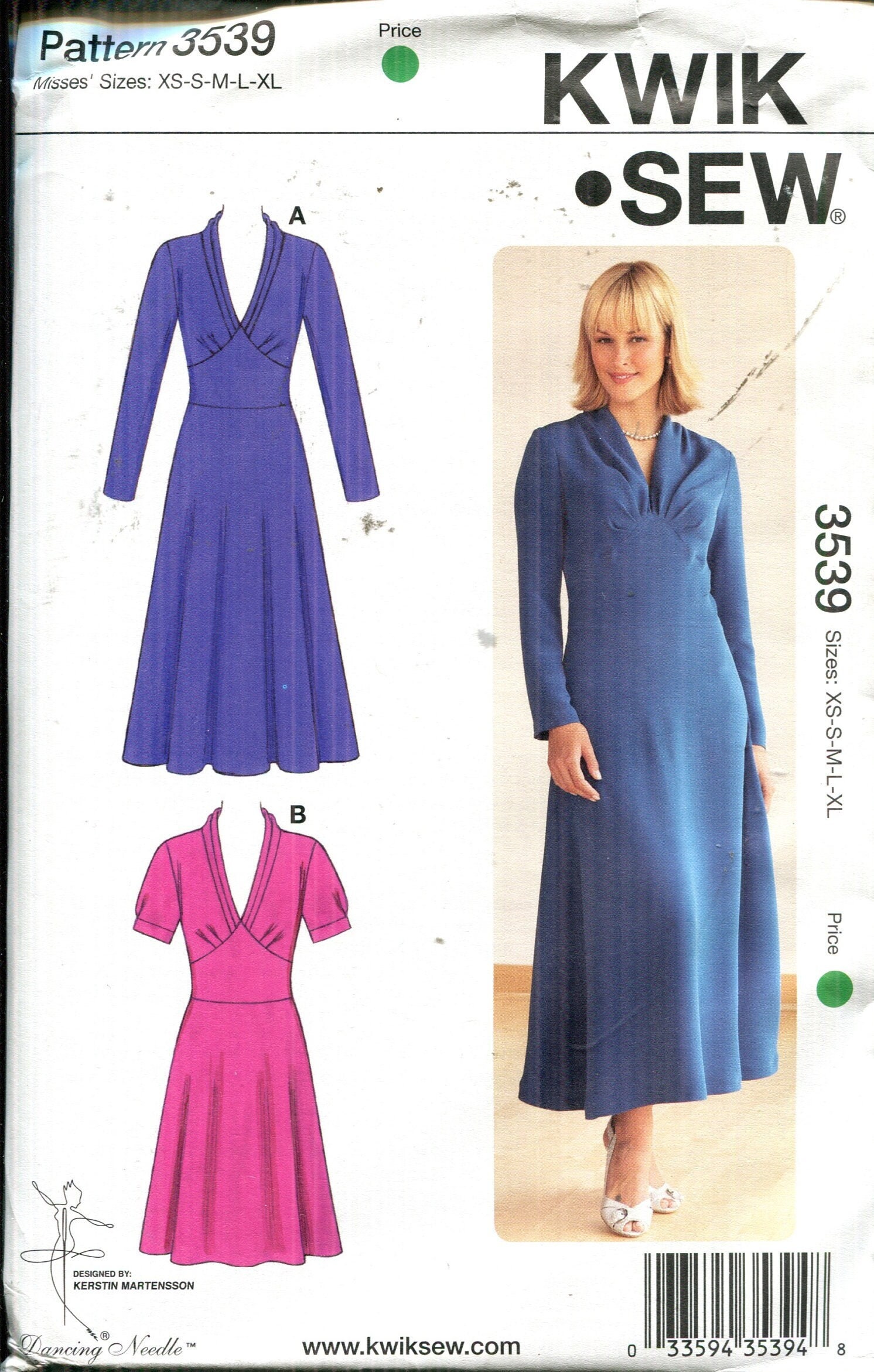 Pattern Misses' Fitted Dresses, Shaped Empire Waistline, V