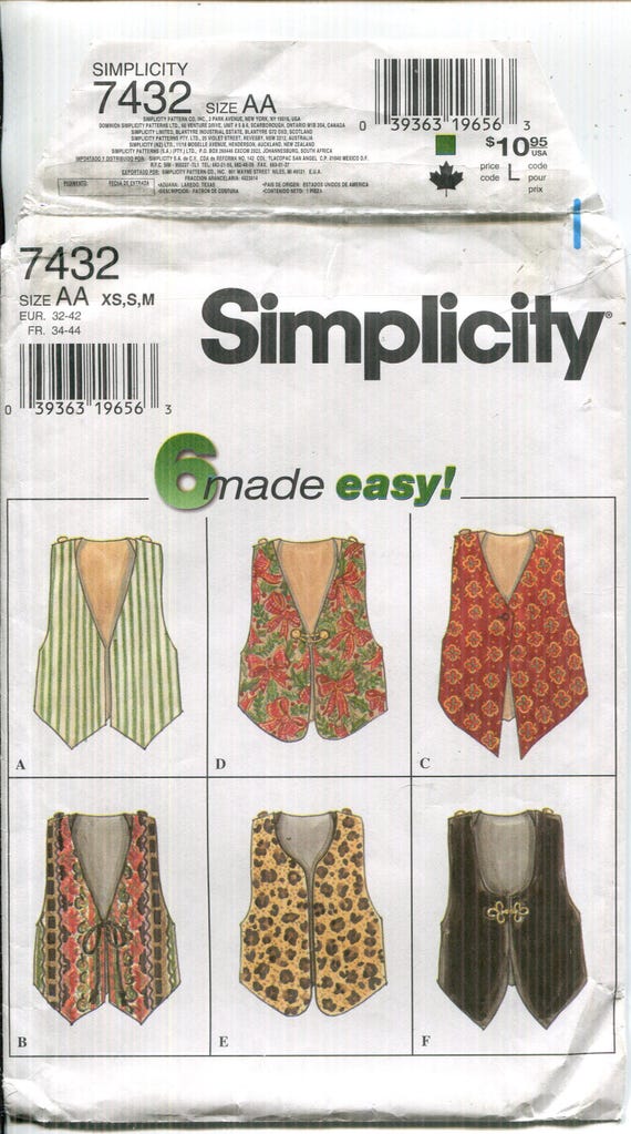 Pattern Misses' 6 Vests With Lined, Pleated Back, Reversible