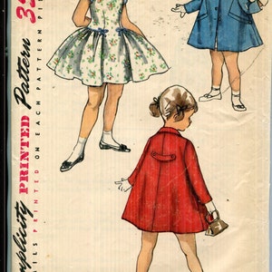 Pattern Toddlers Children&#39;s Girl Dress and Coat, Dress has Back Button Closing, Set in Sleeves Simplicity 1503 CUT 1950&#39;s -Size 3 Toddler