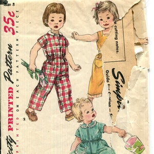Children&#39;s Unisex Jumpsuit / Coverall, Zipper or Button Front, Elastic Waist, Short Sleeve or Sleeveless CUT Simplicity 1594 Date 1950&#39;s