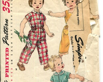 Children&#39;s Unisex Jumpsuit / Coverall, Zipper or Button Front, Elastic Waist, Short Sleeve or Sleeveless CUT Simplicity 1594 Date 1950&#39;s