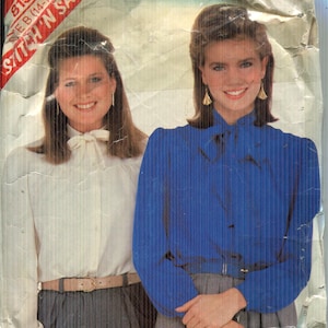 McCalls 8155 Misses&#39; Blouse Pattern Long Sleeves Buttoned Cuffs Tie Neck 1982 Easy Stitch&#39;n Save Sizes 14 16 18