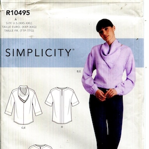 Pattern- Misses Pull Over Tops with Sleeve Variations UNCUT/FF Simplicity 10495-Easy to Sew series-Dated 2020-Sizes A Xxs Xs S M L Xl Xxl