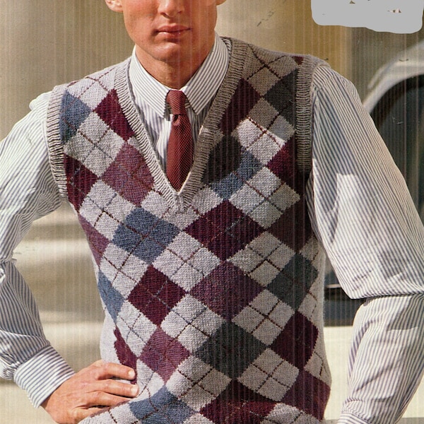 Men's Argyle Vest in 3 Weights (Unisex Directions) PDF Knitting Instructions Instant Download