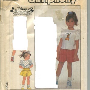 Children's Pattern Girls Short Sleeve Knit Top, Culottes  CUT-  Simplicity 8651-Disney Babies series-Dated 1988-Sizes -4