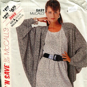 Pattern Misses&#39; Unlined Cocoon Jacket w/ Pleated Shoulders, Pullover Dress-UNCUT/FF McCalls 3562 Stitch N Save -Dated 1988-Size A 10 12 14