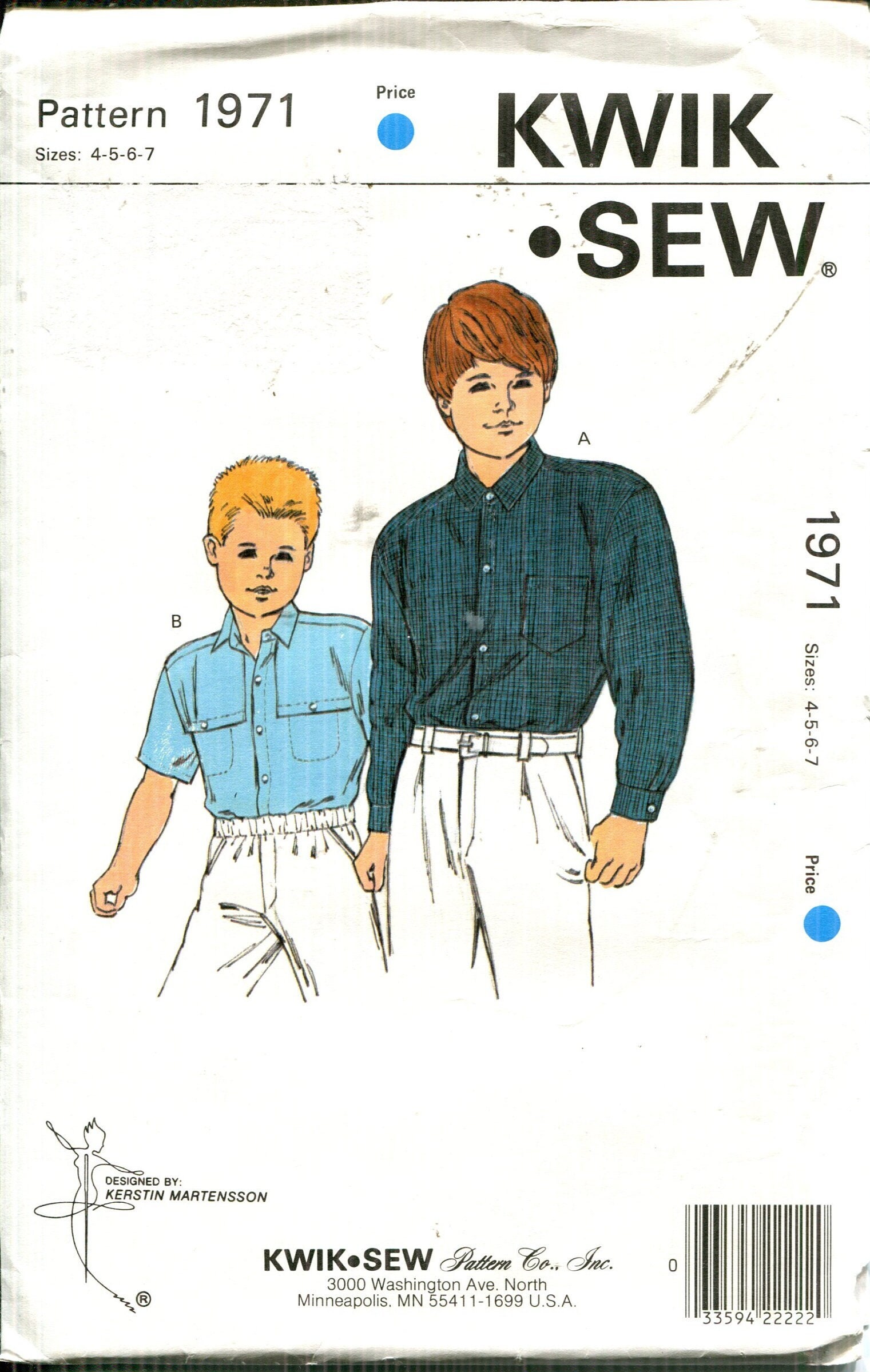 Pattern Boy's Shirts have Yoke and Collar, Long or Short Sleeves, Button Front, Patch Pocket UNCUT/FF  1971 Kwik Sew Sizes 4 5 6 7