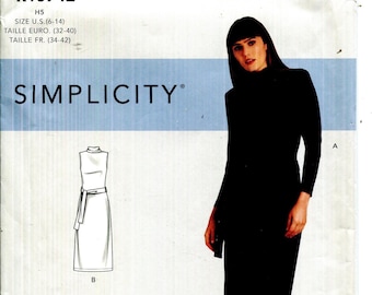 Simplicity 10742 Patron de robe en tricot, longueur au mollet, options de manches, tailles non coupées H5 6 8 10 12 14
