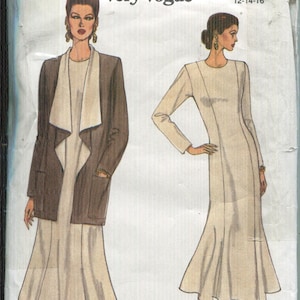 May include: A Very Vogue pattern envelope, featuring illustrations of two women's dresses and a jacket. The envelope is labeled "Very Easy" and includes size information for sizes 12-14-16.
