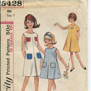 Pattern Girls Sleeveless or Short Sleeve Dress  CUT Simplicity 5428  Dated 1964