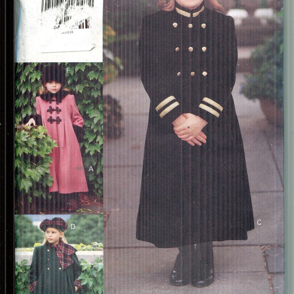 Pattern Toddlers Childrens Girls Loose Fitting A Line Double Breasted Coat and Hat UNCUT/FF Little Vogue 8864-Dated 1993-Sizes 4 5 6