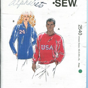 Pattern Unisex Loose fitting Pull Over Top / Sweatshirt , Extended Shoulders, Two Styles UNCUT/FF-Kwik Sew 2540-Dated 1980&#39;s