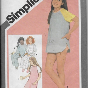 Pattern Girls Children&#39;s Long Sleeve Pajama Top, Long Pajama Bottoms, Short Sleeve nightgown CUT** Simplicity 9788 -Dated 1980-Sizes 14 Girl