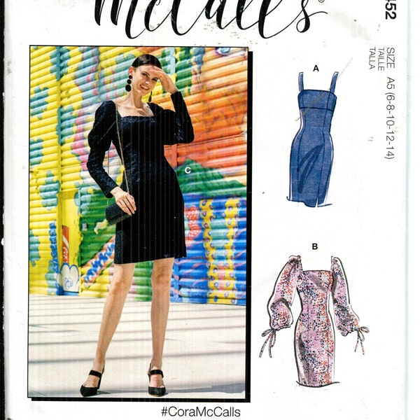 Pattern Misses' Special Occasion Dress, Mini Dress, Shoulder Straps or Long Sleeve, Princess Seams UNCUT/FF McCalls 10452 #CoraMcCalls