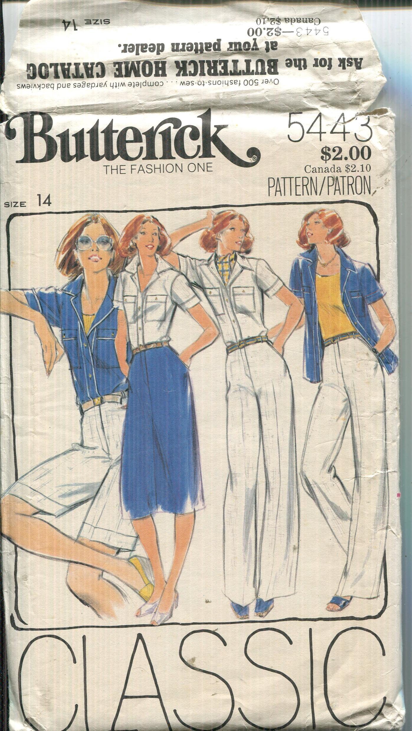 Butterick 5443 Sewing Pattern, Skirt Pants Shorts Size 14 (cut*see ...