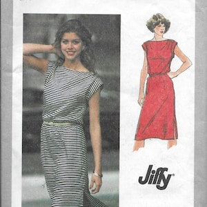 Pattern Misses&#39; Slim Dress Cap Sleeves, Elastic Waistline -UNCUT/FF Simplicity 9369 - Jiffy pattern series - Dated 1980 -Size 14 Bust 36