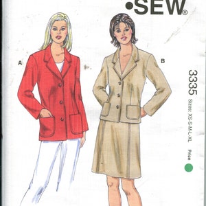 Pattern Misses&#39; Unlined Long Sleeved Jackets  and Slightly A Line Skirt Zipper Closure UNCUT/FF Kwik Sew 3335 Dated 1990&#39;s Sizes Xs S M L Xl