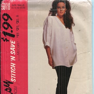 Vintage McCalls 5918 Sewing Pattern - Loose Fitting Front Button Shirt & Pants UNCUT Size 14-20 Stitch N Save 1992