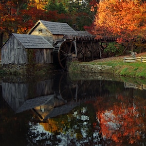 Mabry Mill, Fall Colors, Photo, Image, Blue Ridge, Parkway, Fall, Autumn, Appalachia, Colorful, Gristmill, Reflection, Wall, Art