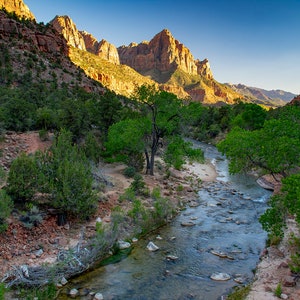 The Watchmen, Virgin, River, Sunset,  Zion, National Park, Photo, Print, Photography, Canyon, Wall Art, Landscape, Scenic