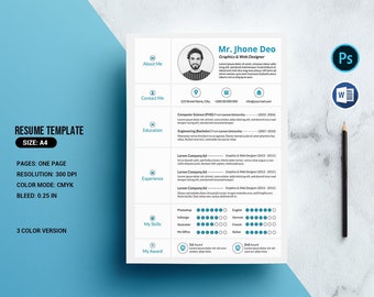 Minimal Resume Template, Clean CV Design (Photoshop, Word)