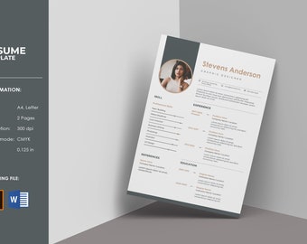 Professional Resume Template, Modern CV Design (Digital Download)