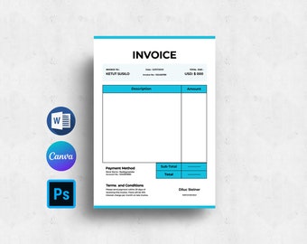 Invoice Design Template | Company Invoice Form Template |  Photoshop, Canva & Ms Word Template | Instant download