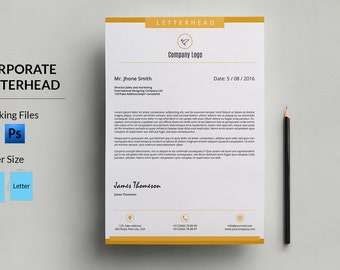 Corporate Letterhead Template | Business Letterhead | Company Letterhead, Printable Photoshop & MS Word  Template | Instant Download - V02