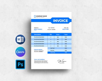 Business Invoice Form |  Minimal Invoice Form Template |   Photoshop, Canva & Ms Word Template | Instant download