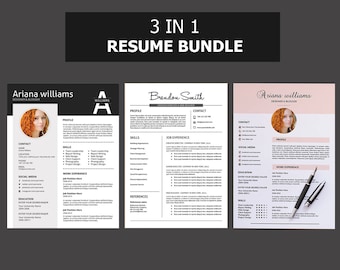 Paquete de plantillas de currículum profesional/Diseño de CV (Descarga instantánea)