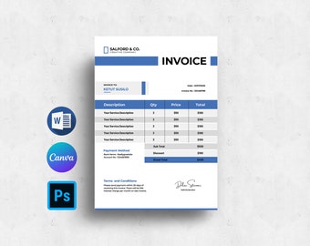 Business Invoice Design Template | Company Invoice Form Template |  Photoshop, Canva & Ms Word Template | Instant download