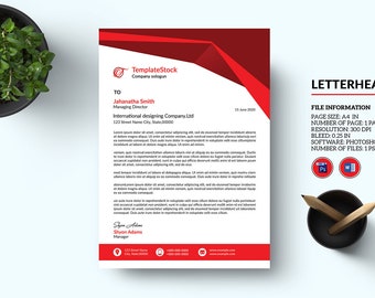 Letterhead Template | Clean Business A4 Letterhead | Minimal Letterhead | Ms Word & Photoshop Template | Instant Download - V38