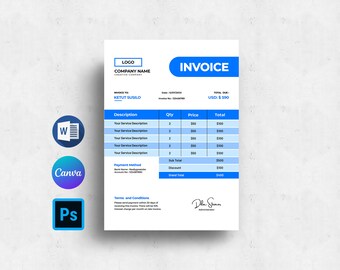 Invoice Design Template | Company Invoice Form Template |  Photoshop, Canva & Ms Word Template | Instant download