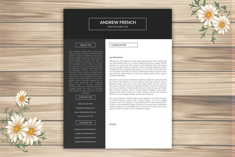 SALE Cv Design Instant Download CV-21 Resume Template for Word and Photoshop Professional Cv Template