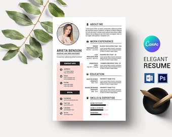 Clean Resume Template, Minimalist CV Design (Canva, Photoshop, Word)